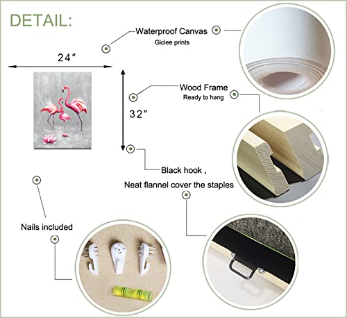 Levvarts Animal Canvas Wall Art Pink Flamingo Family Painting Picture Animal Love Canvas Prints Pink And Gray Artwork Stretched And Framed Living Room Bedroom Decor 24X32Inch #TOP5