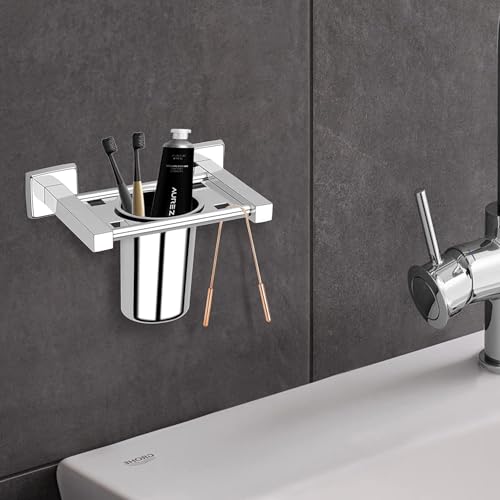 Image of Plantex (Primax) Square Stainless Steel Tooth Brush Holder /Tumbler Holder /Bathroom Accessories - (Chrome) - Pack of 1