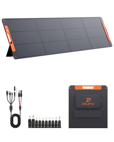 ZOUPW 220W ソーラーパネル N型 16BB 25％高効率 Type-C直接充電搭載 スマホ/タブレットへ給電 折りたたみ式 IP67防水 各種ポータブル電源に対応 5in1接続ケーブル付属 キャンプ 車中泊 防災グッズ