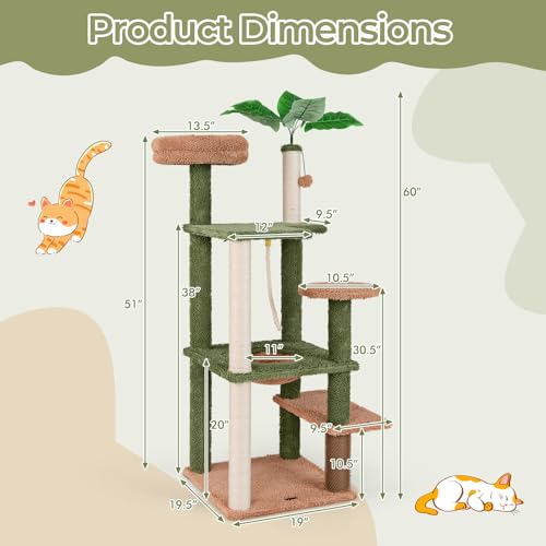 Tangkula Árbol para Gatos 60 Pulgadas Verde con Rascadores miniatura 4