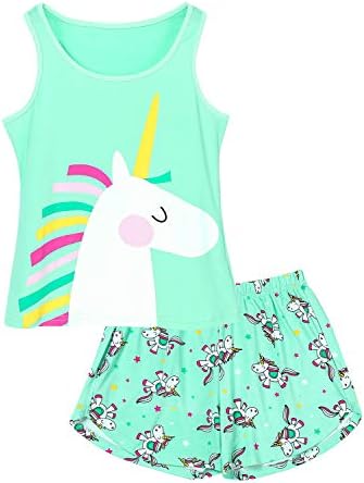 Big Girls Summer Unicorn/Panda Pajamas Set - 100% Cotton Short Sleeve & Pants Sleepwear Cute Jammies Set Size 6-16