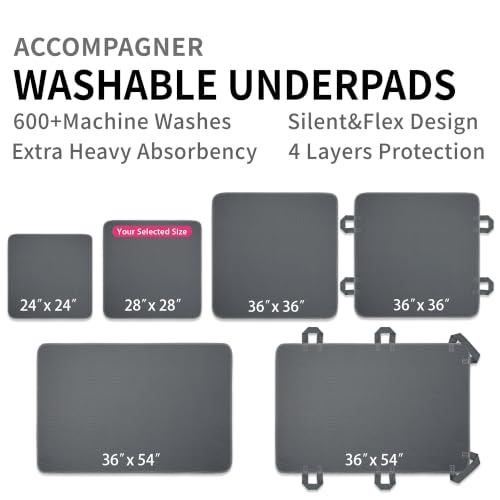 Image of Accompagner Incontinence Bed Pads Washable Waterproof Underpads 28 inchx28 inch 4pc | 4-Layer Heavy-Absorbency Reusable Pee Pads for Adults, Kids, Elderly, Dogs, Bedridden, Bedwetting, Nursing, Sofa (Dark Gray)