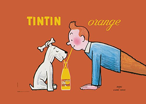 World of Art Vintage Tintin Orange par Raymond Savignac, 250 g/m², Reproduction dAffiche avec Finition Brillante, Format A3