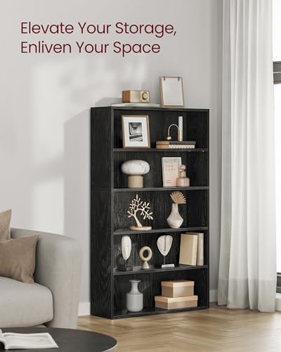 Image of VASAGLE Set of 2 Bookshelves, 30 Inches Wide, 5-Tier Open Bookcases with Adjustable Storage Shelves, Floor Standing Units, Ebony Black ULBC175T56-2