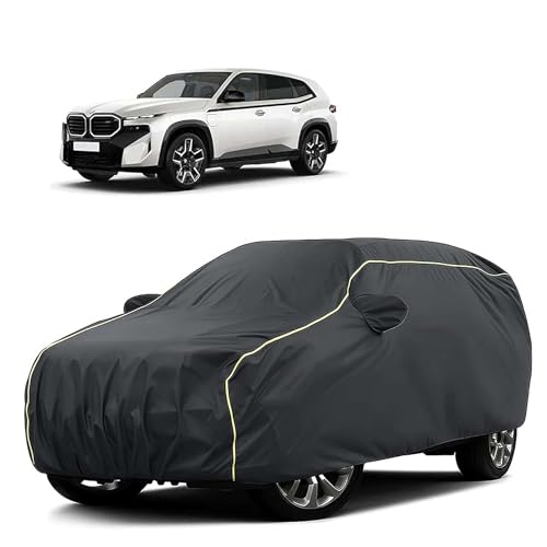 Image of Sulfar 100% Water Resistant Car Body Cover Compatible with Mirror for BMW XM (Triple Stitched, Full Bottom Elastic, Dark Grey Tafetta with Yellow Piping)