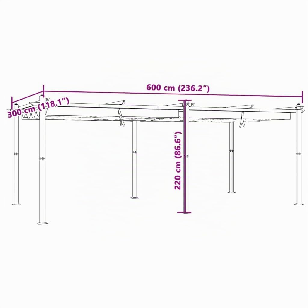 vidaXL Cenador de jardín con Techo retráctil Aluminio Antracita 3x6 m