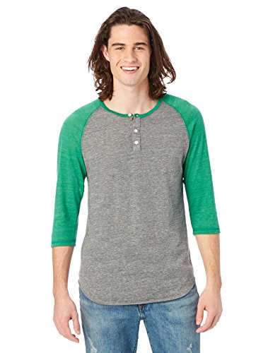Alternative mens Basic Eco-Jersey 3/4 Sleeve Raglan Henley Shirt XX-Large Eco Grey & Eco True Green