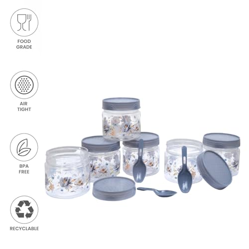 Image of 250 ml Set of 6 -Plastic Airtight Small Storage Container Boxes and Jar Kitchen Set - BPA-Free, Stackable Pantry Organizers for Kitchen Storage, Spices, Dry Fruits, Pulses (Grey)