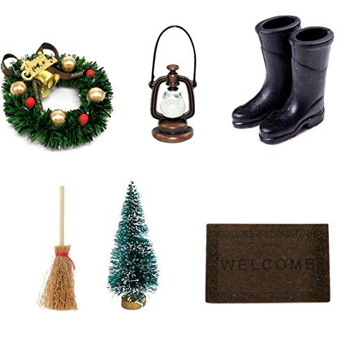 Ornamente Puppenstuben Miniatur-Sets Regen Stiefel Kranz Besen Baum für Dekoration 6PCS Geschenk