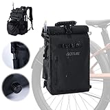 Goture 3 in 1 Bike Pannier Bag 25L Fishing Tackle Bag with Exhaust Valve, 500D PVC Rolltop Closure Backpack, Bicycle Backpack with Stowable Mesh Pocket for Bicycles, Fishing, Kayaking, Boating(Black)