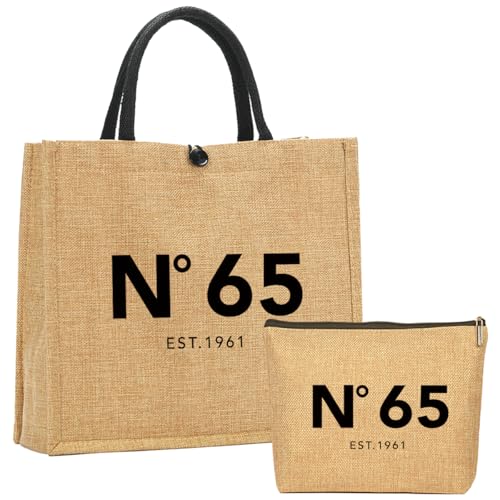NGLIV 65th Birthday Gifts for Women 65 Year Old Birthday Gifts for Women Jute Tote Bag and Makeup...