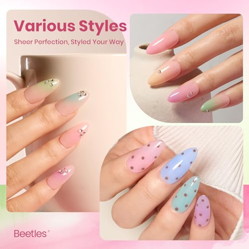 Image of Beetles Spring Nectar Jelly Gel Nail Polish Set - 6 Colors 15ML Full Size Pastel Gel Polish Kit Pink Purple Blue Mint Green Yellow Sheer Translucent Effect Soak Off UV Nail Art Manicure Gift for Women
