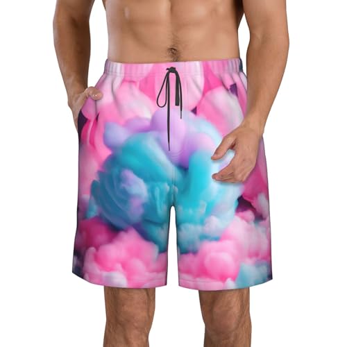 JBJGKHLP Pantalones cortos de playa con estampado de algodón rosa para hombre, para verano, vacaciones, piscina, viajes, entrenamiento acuático al aire libre, blanco, L corto