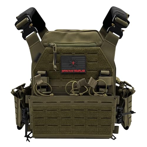 Invictus Templar Modular Tactical Vest - Made With 1000D CORDURA Nylon Metal Quick Release Buckles Laser-Cut MOLLE Webbing - For Range Training Drills Airsoft & Weighted Fitness Vest - Ranger Green