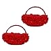 Tanant Cesta para niña de flores, paquete de 2 cestas de plumas de satén rojo para boda, cesta de flores de mano con marco de metal para ceremonia de boda, Acción de Gracias, Pascua fiesta decoración