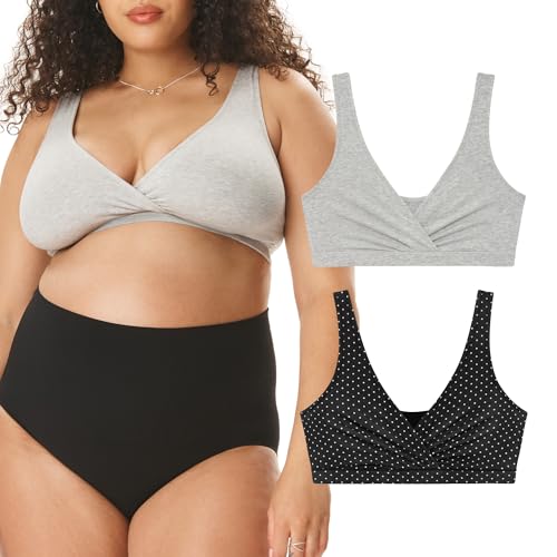 Image of Motherhood Maternity Women's Soft Cotton Spandex Wrap Front Maternity & Nursing Sleep Bralette Bra S-3x