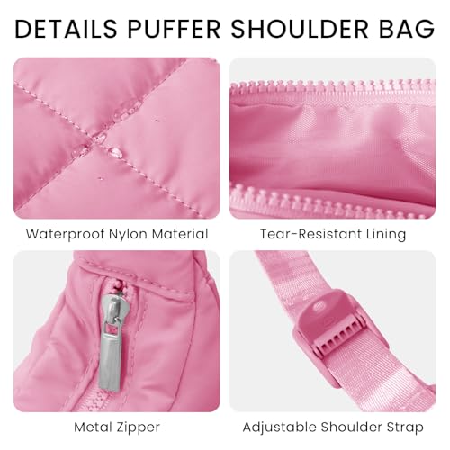 Image of Small Puffer Crescent Shoulder Bag for Women Lightweight Water-Resistant Nylon Purse with Adjustable Strap & Multiple Pockets