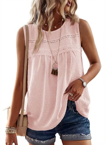Image of Falechay Womens Summer Tops Boho Shirts Crewneck Sleeveless Tank Tops Flowy Lace Hem Casual Blouses Clothing Trendy 2026
