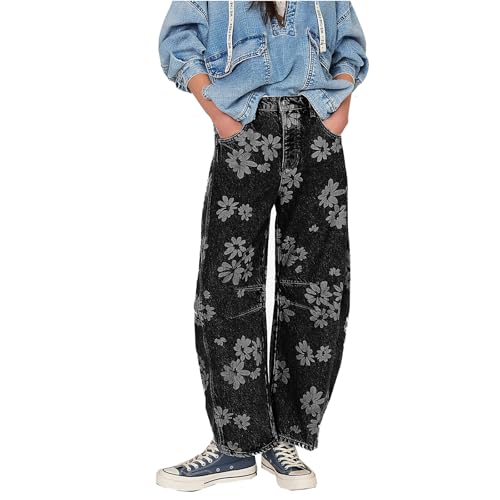 Barrel Jeans Women Y2k Floral Printed Boyfriend Jeans High Waist Baggy Wide Leg Denim Ankle Pants 90s Streetwear