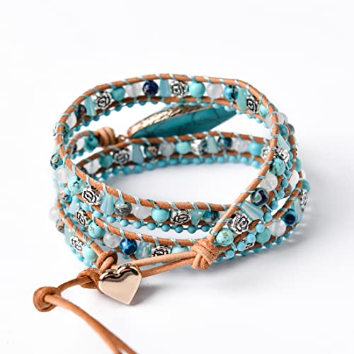 Image of YGLINE Boho Handmade Wrap Leather Tube Crystal Stone Bracelet for Women