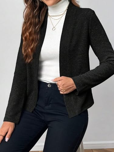 Chic Black Womens Casual Coat - Elegant Long Sleeve, X-Large Slim Fit for Fall & Winter - Image 2