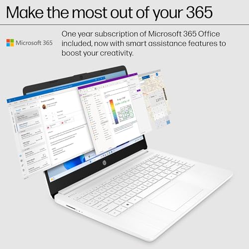 Image of HP 14 inch Laptop for Student Business, Intel CPU, Light & Slim, Fast, 1-Year Office 365, 16GB RAM, 64GB eMMC, with Portable Accessories, 4K Graphics, Windows 11S, Snowflake White