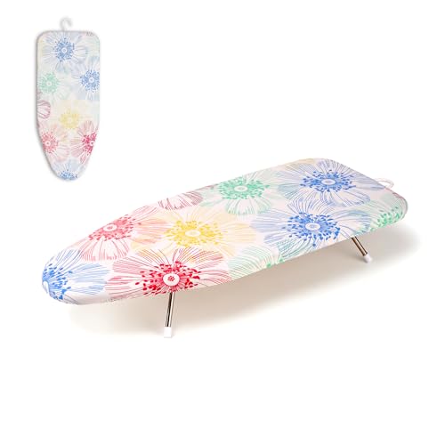 Slieton Tabletop Ironing Board 12'x29' – Portable Folding Ironing Board with Thick Felt Padding, Heat-Resistant Cover, Stainless Steel Legs, Compact & Space-Saving Design (Color Floral)