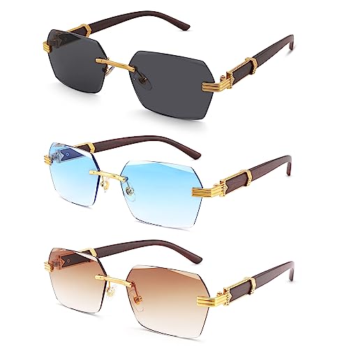 Hycredi Rimless Rectangle Sunglasses Men Women Retro Frameless Square Shade Y2k Sun Glasses Tinted...