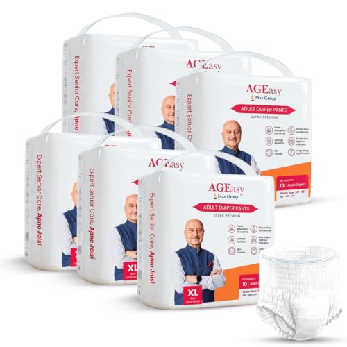 Image of AGEasy (Max Group) Unisex Adult Diaper Pants | XL (Waist 38-65 inches) | 60 Units | Overnight Leak Protection | Wetness Indicator | Odour Lock | Anti-Bacterial | Skin Friendly