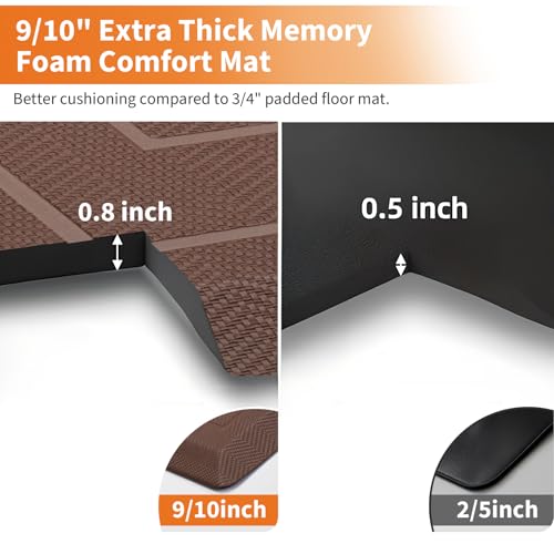 Image of UKISS 9 /10 inch inch Extra Thick Cushioned Anti Fatigue Kitchen Mat, Waterproof High Density Foam Standing Desk Mat, Non-Slip Ergonomic Comfort Mat for Kitchen, Office,Workstation Black (Brown, 20 inch X 48 inch)