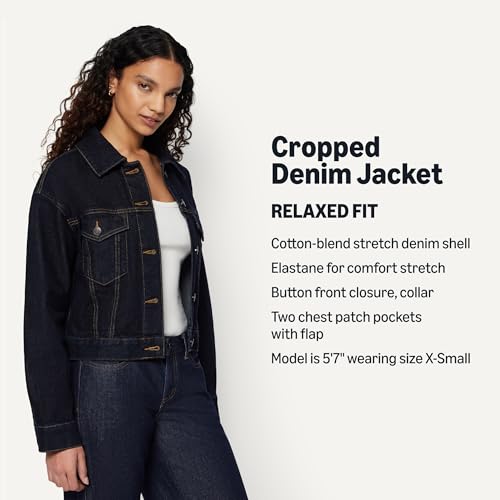 Image of Amazon Essentials Women's Low Stretch Relaxed-Fit Cropped Denim Jacket