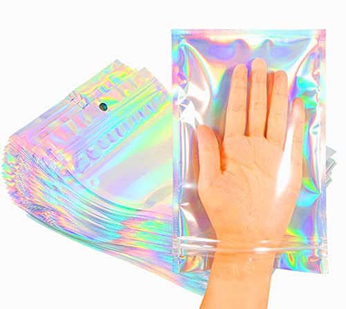 Trunple Smell Proof Bags & Resealable Foil Pouch Mylar Sample Bag Great for Party Favor Food Storage (Holographic Color) (50Pcs-5.5x8 Inch)