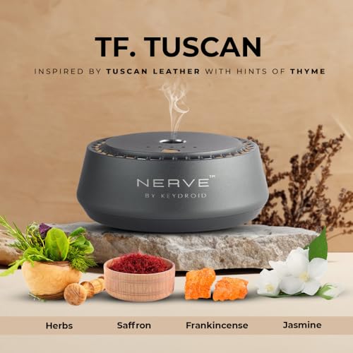 Image of Keydroid Nerve Mindful Fragrances 30ml | Tuscan leather Scent | Car Aroma Diffuser | Aromachology based | Long-Lasting, Anti-Odour Perfume | Rechargeable & Refillable | Air Freshener Car Accessories