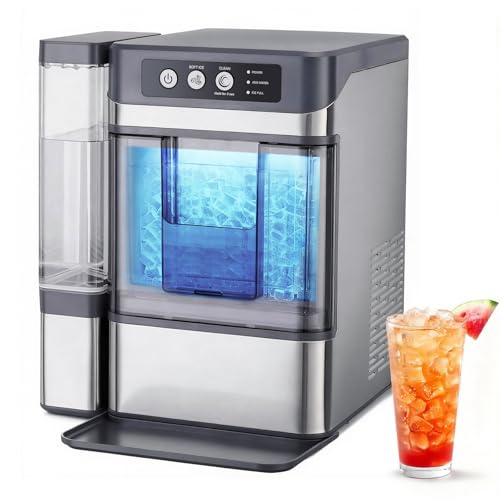 FNOONXY Nugget Ice Maker Countertop,33 lbs/24h Chewable Pellet Ice Machine with 4.5L Side Water Tank,6-8 Mins Fast Ice Making (Granular ice Machine)