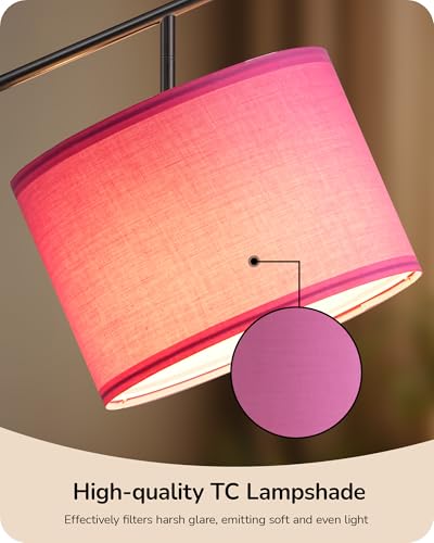 Image of EDISHINE Pink Modern Floor Lamps for Living Room, 64.7 inch Arc Standing Lamp | 3CCT LED Bulb Included, Adjustable Linen Shade, Foot Switch, Tall Light for Office, Bedroom, Living Room