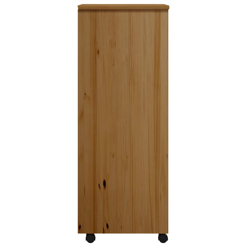 vidaXL Carrito con ruedas con cajones, color marrón miel, madera maciza de pino musgo