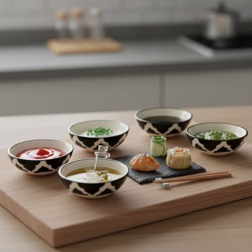 Image of Dessert Bowls Small Cereal Little Kitchen Bowls for Rice, Soup, Snack, Ice Cream, Side Dishes Stackable, Easy to Use, and Comfortable for Daily Dining - Dinnerware Table (Black, Set of 4)