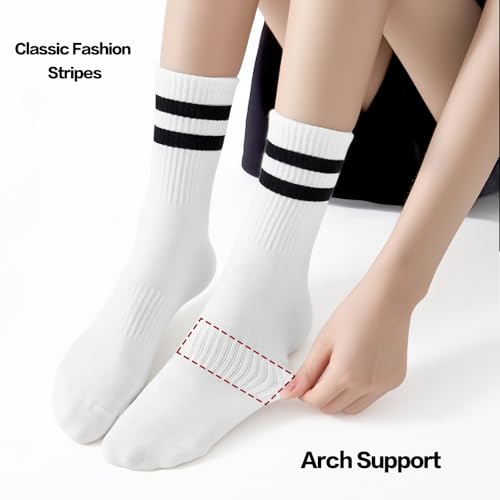 Etercycle Striped Socks, Womens Cotton Crew Socks Casual Athletic Ankle Socks For Women Gym Running, 4 Pairs, Size 5-103