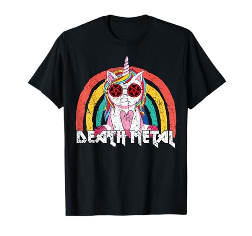 Divertente design di musica rock Death Metal con unicorno arcobaleno Maglietta