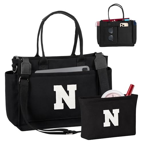 Image of Birthday Gifts for Women, Initial Tote Bag with Makeup Bag | Teen Girl Gifts Trendy Stuff, Back to Campus