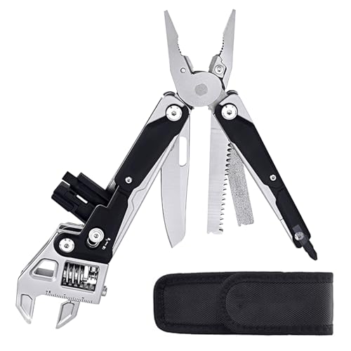 Multiherramienta, Herramientas Multiusos Plegable 11 en 1 con Bolsa de Nailon, Llave Multifunción de Acero 30Cr13, Navaja Multiusos para Acampar, Reparaciones y Aventuras al Aire Libre