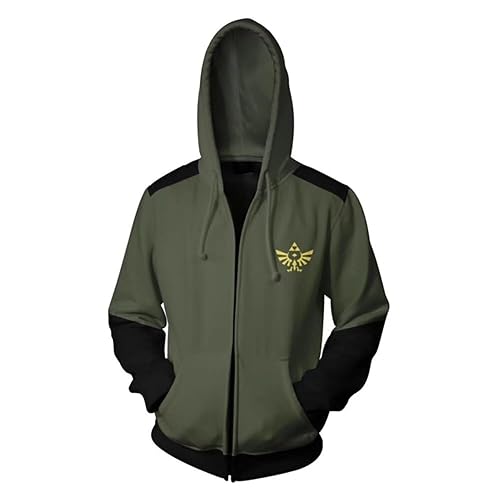CHLOBLOM Zelda Cosplay Hoodie Halloween Costume 3D Link Zipper Jacket - X-Large Army Green