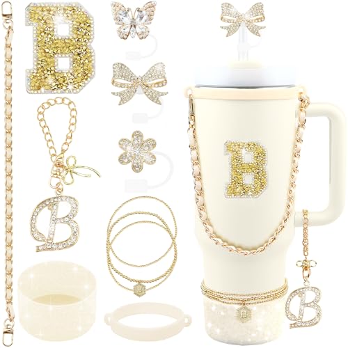 Hpebl 11PCS Gold for Stanley Cup Accessories with Flower Bow Charms（B）