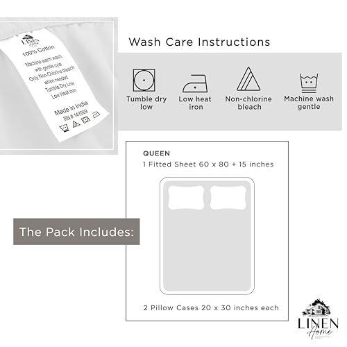 Linen Home 100% Cotton Percale Fitted Sheet Set Queen Size, Pastel Turk, Deep Pocket, 3 Piece - 1 Deep Pocket Fitted Sheet and 2 Pillowcases, Crisp Cool and Strong Bed Linen by Linen Home - Used condition - Image 5