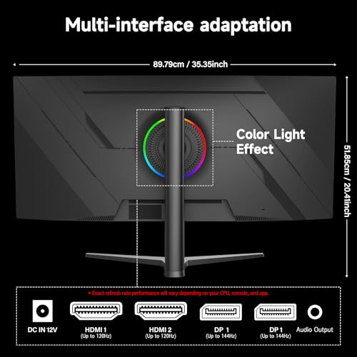 Image of Gawfolk 37.5 Inch Gaming Curved Monitor 3840x1600p 144Hz PC Monitor | 21:9 2500R Ultra-Wide Curved Display, FreeSync, Flicker-Free, 2xHDMI 2.0, 2xDP 1.4, PIP, PBP, Wall Mountable 100*100mm
