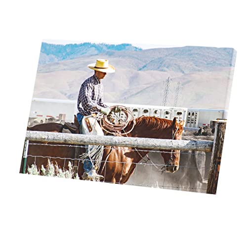 Poster Cow-boy et Cheval du Texas impression sur toile de qualité