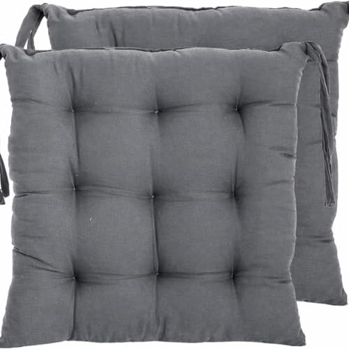 Image of Wakewell Chair Pads Pack of 2 with Ties | Soft Microfiber Seat Cushions | Square Chair Pads for Dining Chairs & Office (Grey, 45x45 cm (Pack of 2))