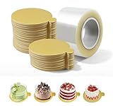 JIANFA 50 Stück Cake Board 8cm Goldenen, Mousse Tortenunterlage Rund mit 8cm*57m Acetat-Kragen, Einweg Tortenplatte Pappe für Cupcakes Macarons Desserts Display für Hochzeiten Geburtstage Babypartys