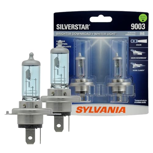 SYLVANIA - 9003 SilverStar - High Performance Halogen Headlight Bulb, High Beam, Low Beam and Fog Replacement Bulb, Brighter Downroad with Whiter Light (Contains 2 Bulbs)
