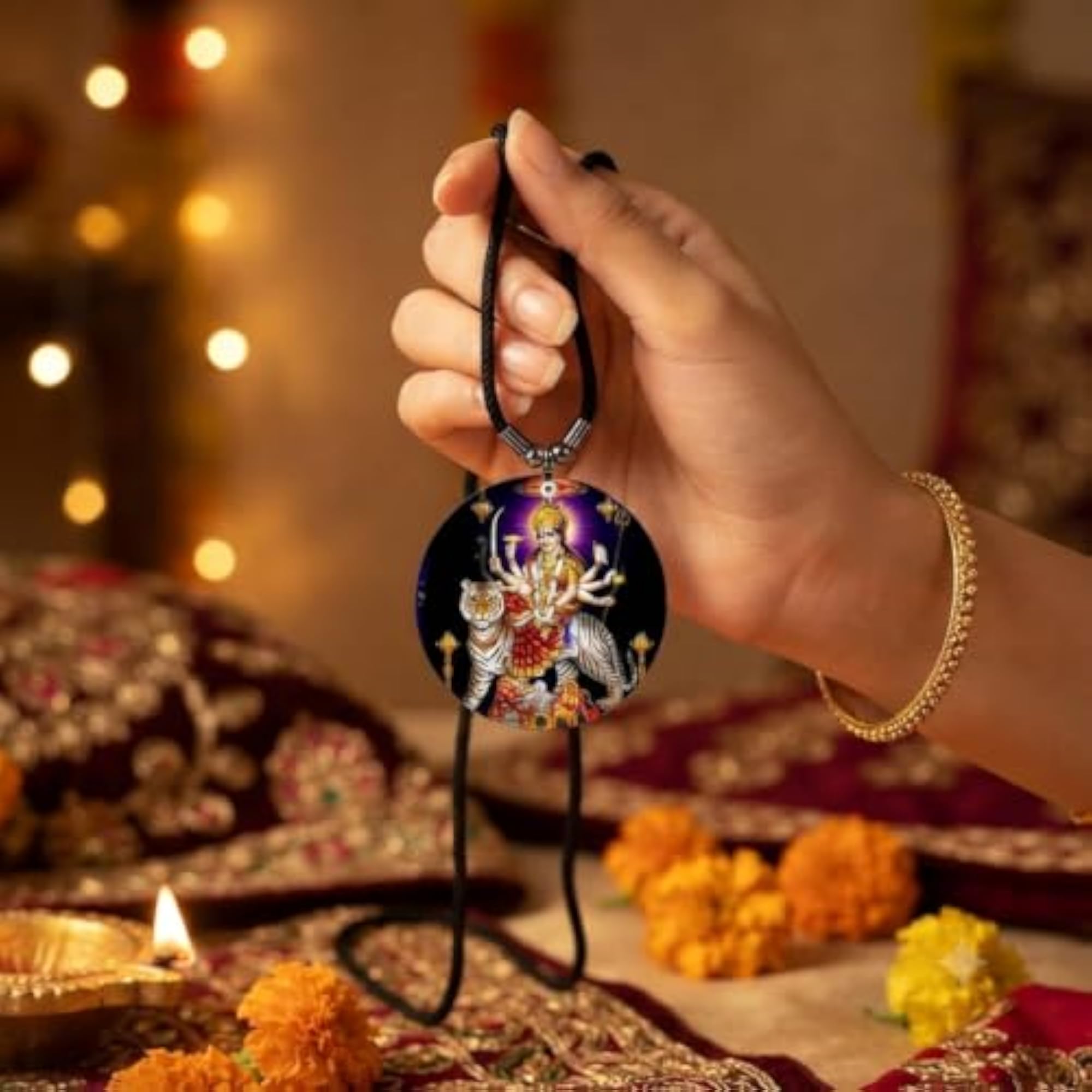 Goddess Maa Durga Sherawali Purple Acrylic Pendant Necklace